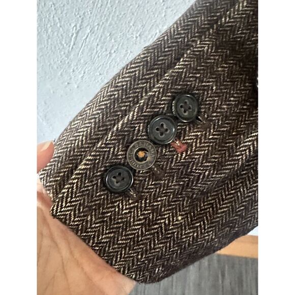Vintage Herringbone Blazer Brown Elbow Patches Sz 6 Equestrian Dark Academia - Picture 5 of 8
